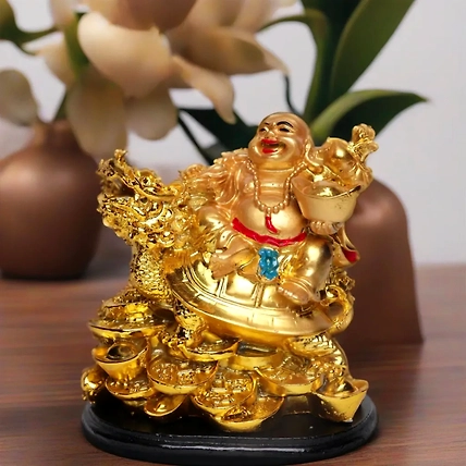 VIVARS HOME Fengshui Laughing Buddha Sitting on Back of Dragon-12438890