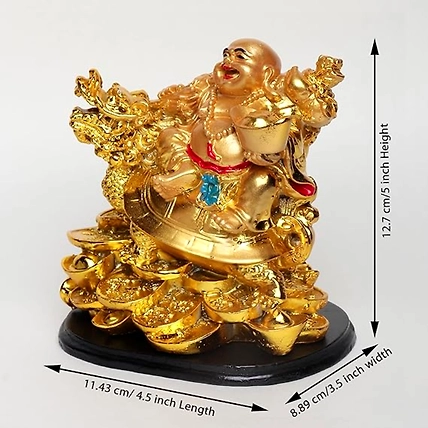 VIVARS HOME Fengshui Laughing Buddha Sitting on Back of Dragon-1