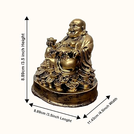 VIVARS HOME Resin Fengshui Figurine Laughing Buddha Sitting on Luck Money-1