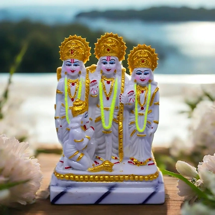 VIVARS HOME Marble Dust Lord Ram Darbar Statue, Sita and Hanuman-12438906