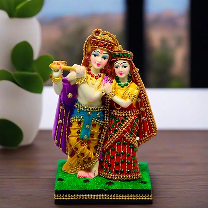 VIVARS HOME Resin Radha Krishna Statue for Home Mandir Pooja-12438908