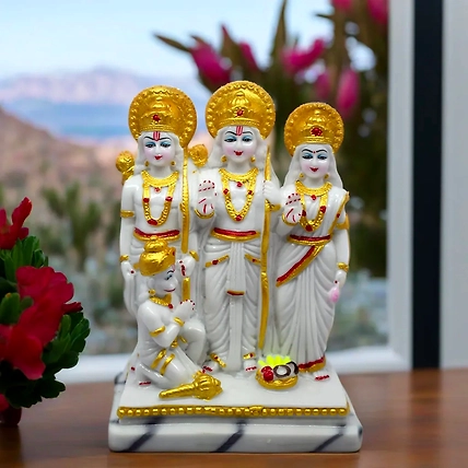 VIVARS HOME Marble Dust Lord Ram Darbar Statue, Sita and Hanuman Idol-12438910