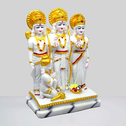 VIVARS HOME Marble Dust Lord Ram Darbar Statue, Sita and Hanuman Idol-3