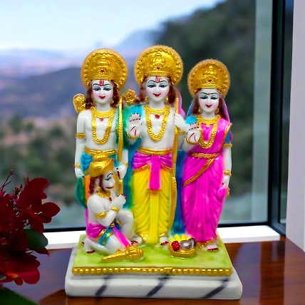 VIVARS HOME Marble Dust Lord Ram Darbar Statue, Sita and Hanuman Idol-12438912