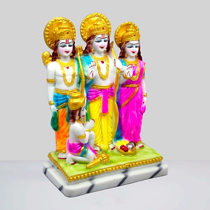 VIVARS HOME Marble Dust Lord Ram Darbar Statue, Sita and Hanuman Idol-2