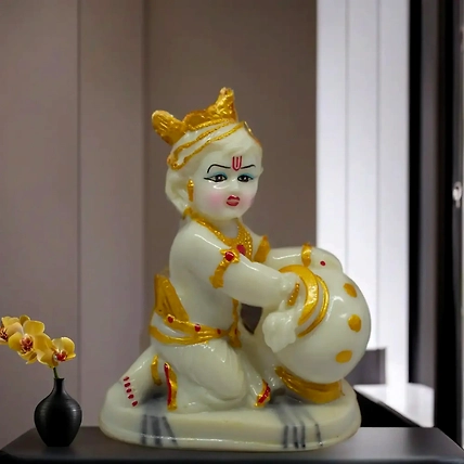 VIVARS HOME Marble Dust Lord Krishna Ji dol Statue-12438914