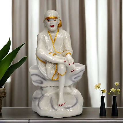 VIVARS HOME Marble Dust Sai Baba Statue for Home Mandir Pooja-12438920