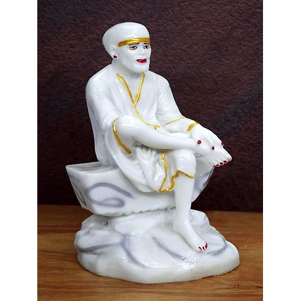 VIVARS HOME Marble Dust Sai Baba Statue for Home Mandir Pooja-1
