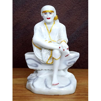 VIVARS HOME Marble Dust Sai Baba Statue for Home Mandir Pooja-4