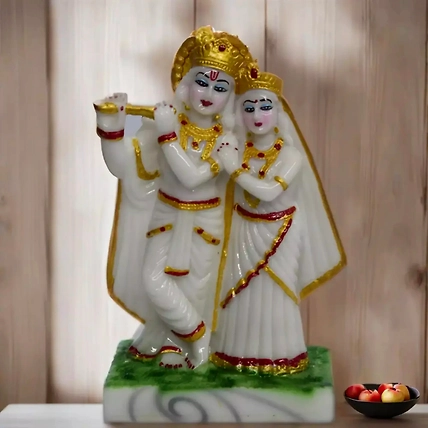 VIVARS HOME Marble Dust Radha Krishna Statue for Home Mandir Pooja-12438922