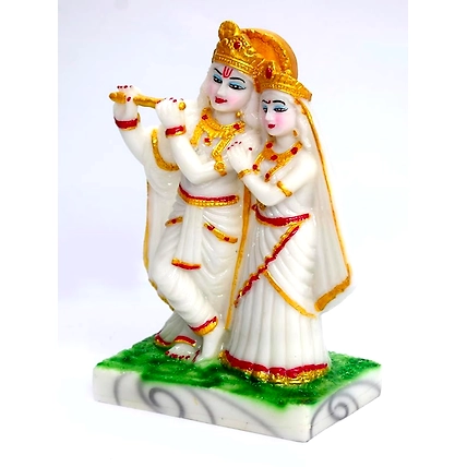 VIVARS HOME Marble Dust Radha Krishna Statue for Home Mandir Pooja-1