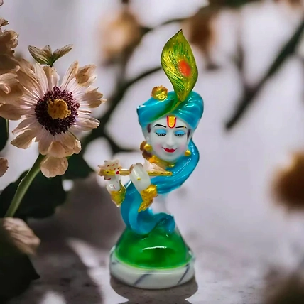 VIVARS HOME Marble Dust Lord Krishna with Flute Statue Showpiece-12438924