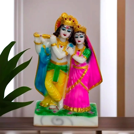 VIVARS HOME Marble Dust Radha Krishna Statue for Home Mandir Pooja-12438928