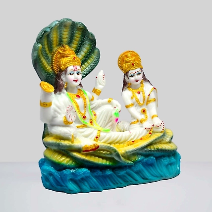 VIVARS HOME Marble Dust Lord Vishnu and MATA Laxmi Upon Shesha Naag-2