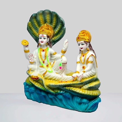 VIVARS HOME Marble Dust Lord Vishnu and MATA Laxmi Upon Shesha Naag-3