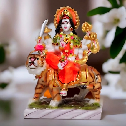 VIVARS HOME Marble Dust Maa Durga Statue for Home Mandir Pooja-12438952
