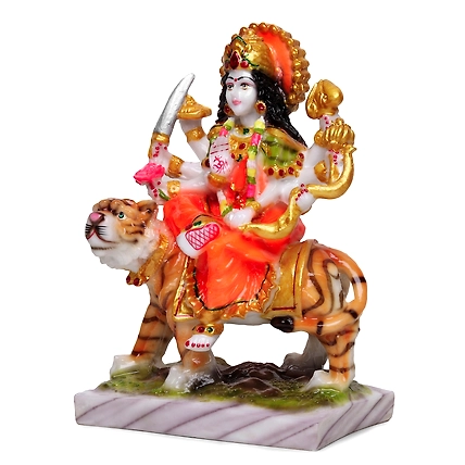 VIVARS HOME Marble Dust Maa Durga Statue for Home Mandir Pooja-2
