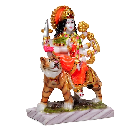 VIVARS HOME Marble Dust Maa Durga Statue for Home Mandir Pooja-3