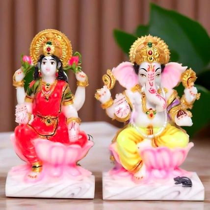 VIVARS HOME Marble Dust Laxmi Ganesh Statue-12441488