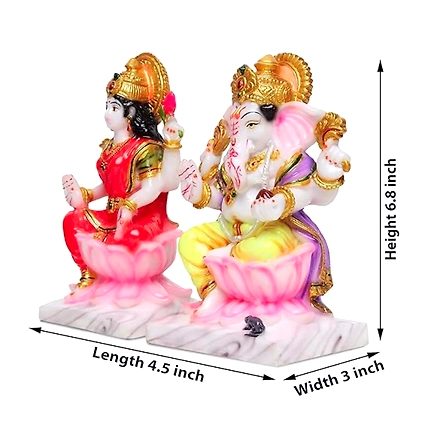 VIVARS HOME Marble Dust Laxmi Ganesh Statue-1