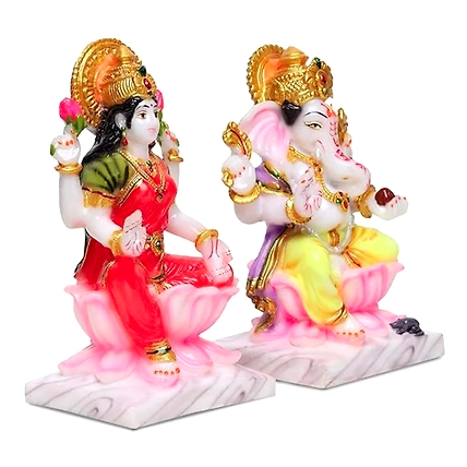 VIVARS HOME Marble Dust Laxmi Ganesh Statue-2
