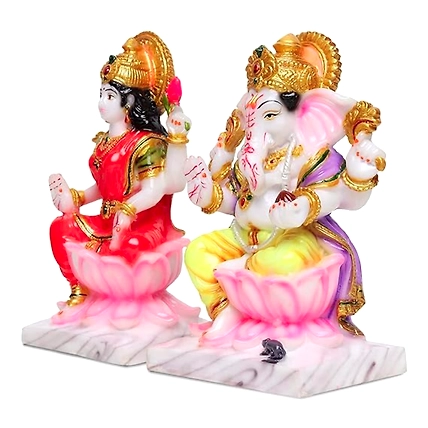 VIVARS HOME Marble Dust Laxmi Ganesh Statue-3
