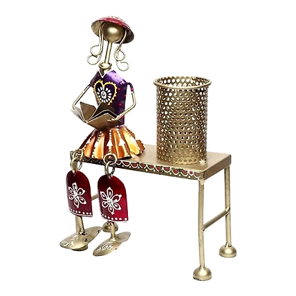 VIVARS HOME Metallic Hand Crafted Painted Antique Decorative Pen Holder-3