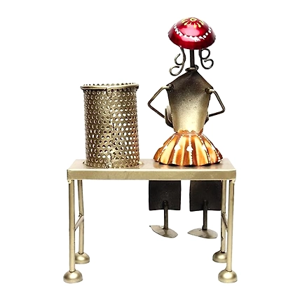 VIVARS HOME Metallic Hand Crafted Painted Antique Decorative Pen Holder-4