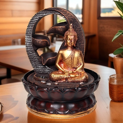 VIVARS HOME Lord Buddha Tabletop Waterfall Fountain Meditation 4 Tier Relaxing-12441640