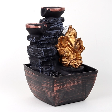 VIVARS HOME Indoor Lord Ganesha Polyresin Water Fountain with LED Light-3