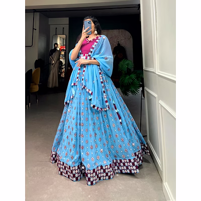 mirror work georgette lehenga choli set