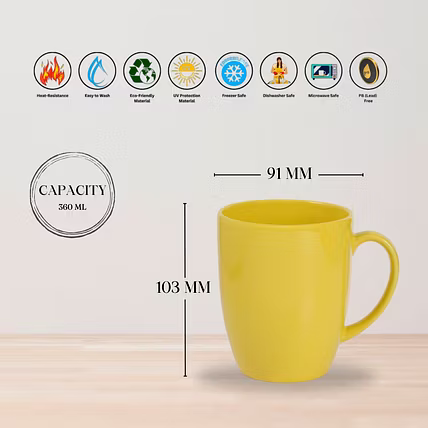 Ceramic Coral Yellow Coffee Mug | Tea Cup - 400ml-4