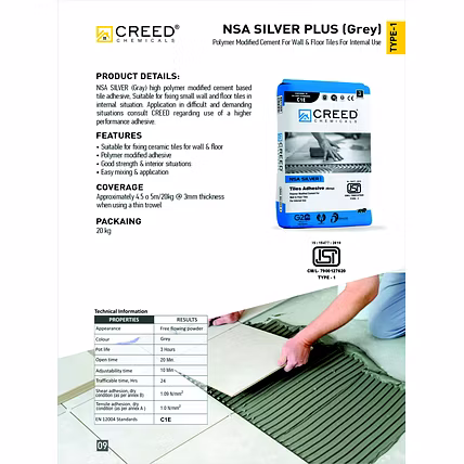 Creed Silver Tile Adhesive – High-Performance Adhesive for Small Wall Tiles &amp; Medium Floor Tiles-1