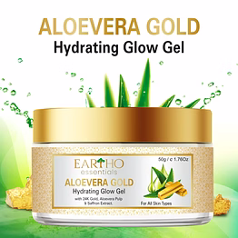 eartho essentials aloevera gold hydrating glow gel with 24k gold,aloevera pulp & saffron 50g