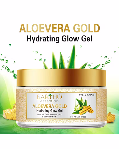 Eartho Essentials Aloevera Gold Hydrating Glow Gel With 24k Gold,Aloevera pulp &amp; saffron 50g-12419758
