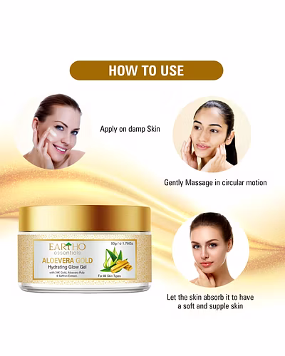 Eartho Essentials Aloevera Gold Hydrating Glow Gel With 24k Gold,Aloevera pulp &amp; saffron 50g-1