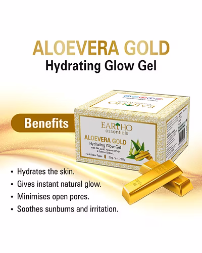 Eartho Essentials Aloevera Gold Hydrating Glow Gel With 24k Gold,Aloevera pulp &amp; saffron 50g-2