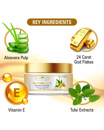 Eartho Essentials Aloevera Gold Hydrating Glow Gel With 24k Gold,Aloevera pulp &amp; saffron 50g-3