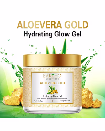 Eartho Essentials Aloevera Gold Hydrating Glow Gel With 24k Gold,Aloevera pulp &amp; saffron extract 100g-12419760
