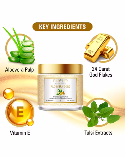 Eartho Essentials Aloevera Gold Hydrating Glow Gel With 24k Gold,Aloevera pulp &amp; saffron extract 100g-1
