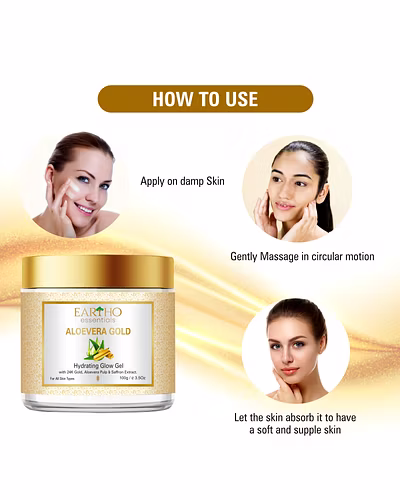 Eartho Essentials Aloevera Gold Hydrating Glow Gel With 24k Gold,Aloevera pulp &amp; saffron extract 100g-2