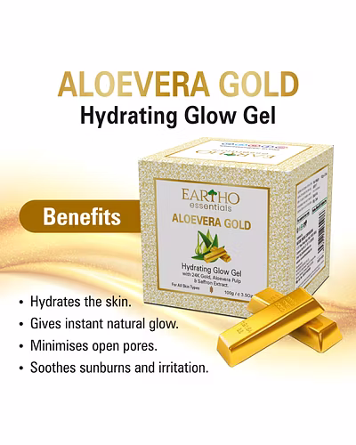 Eartho Essentials Aloevera Gold Hydrating Glow Gel With 24k Gold,Aloevera pulp &amp; saffron extract 100g-3