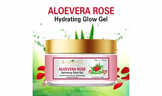 Eartho Essentials Aloevera Rose Hydrating Glow Gel with Rose Ark, Aloevera Pulp & Saffron Extract 50g