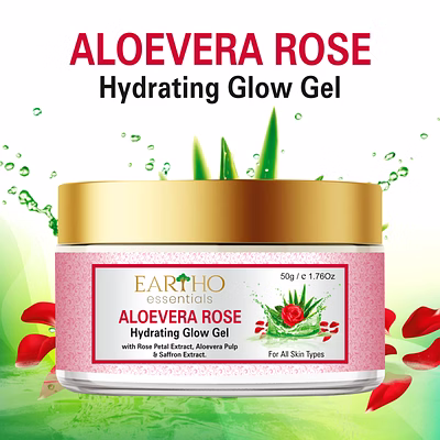 eartho essentials aloevera rose hydrating glow gel with rose ark, aloevera pulp & saffron extract 50g