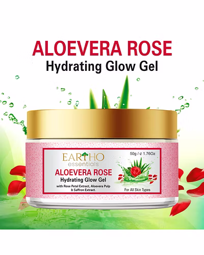 Eartho Essentials Aloevera Rose Hydrating Glow Gel with Rose Ark, Aloevera Pulp &amp; Saffron Extract 50g-12425204