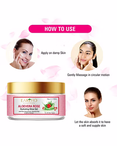 Eartho Essentials Aloevera Rose Hydrating Glow Gel with Rose Ark, Aloevera Pulp &amp; Saffron Extract 50g-2