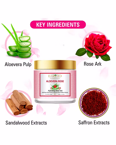 Eartho Essentials Aloevera Rose Hydrating Glow Gel with Rose Ark, Aloevera Pulp &amp; Saffron Extract 100g-1