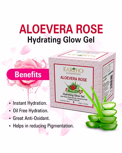 Eartho Essentials Aloevera Rose Hydrating Glow Gel with Rose Ark, Aloevera Pulp &amp; Saffron Extract 100g-3