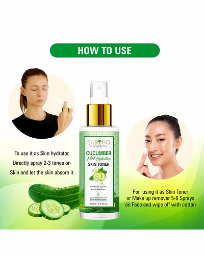 Eartho Essentials Cucumber Mint Skin Hydrating Toner - Alcohol-Free Face Toner for Open Pores, Acne Prone, Oily and Blemish Prone Skin with Aloe Vera, Vitamin C and Carrot Seed Extracts, 100 ML-2