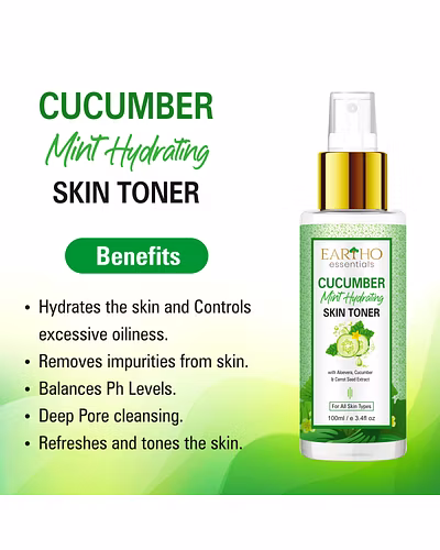 Eartho Essentials Cucumber Mint Skin Hydrating Toner - Alcohol-Free Face Toner for Open Pores, Acne Prone, Oily and Blemish Prone Skin with Aloe Vera, Vitamin C and Carrot Seed Extracts, 100 ML-3